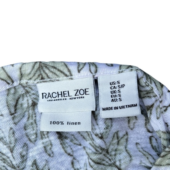 Rachel Zoe Small Boxy Short Sleeve Tee Linen Green Leaves Ivory - Picture 5 of 5